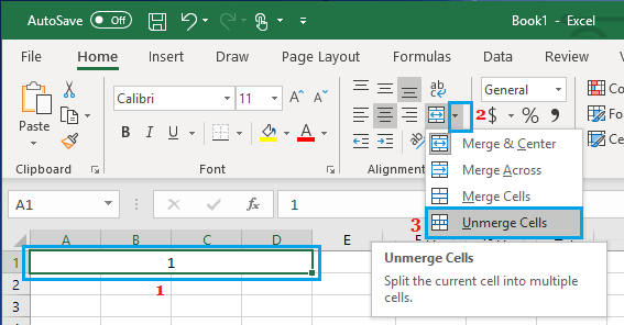 Unmerge Cells in Excel