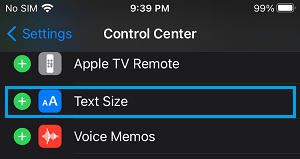 أضف حجم النص إلى مركز التحكم على iPhone