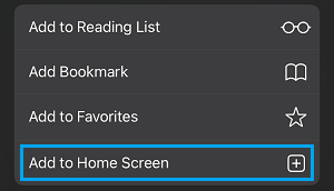 Add to Home Screen Option in Safari Browser on iPhone