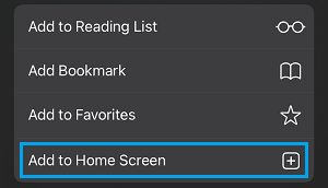 Add to Home Screen Option in Safari Browser on iPhone