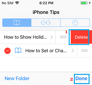 Delete Bookmarks From Bookmarks Folder on iPhone