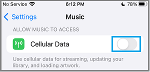 Disable Cellular Data for Music App on iPhone