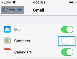 Disable Gmail Contacts on iPhone