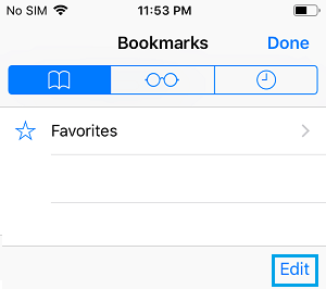 Edit Bookmarks Option on iPhone Safari Browser