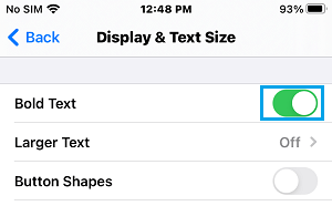 قم بتمكين خيار النص الغامق على iPhone