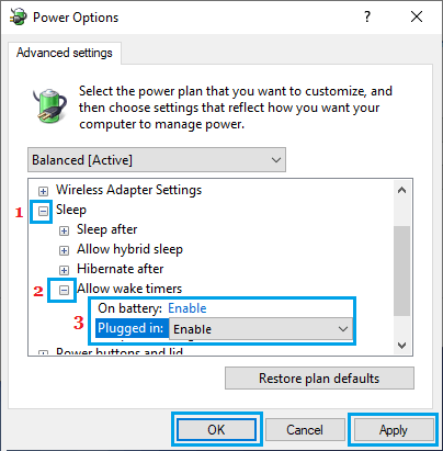 Enable Wake Timers on Windows PC