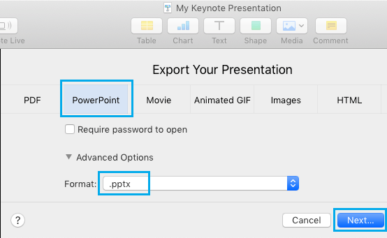 Keynote Presentation Export Options on Mac