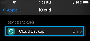  iCloud Backup Settings Option on iPhone