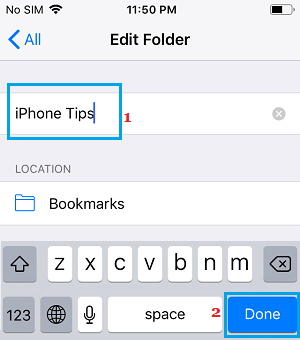 Name Bookmarks Folder on iPhone Safari Browser