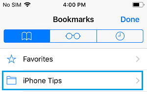 Open Bookmarks Folder on iPhone