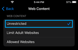 Provide Unrestricted Access For Websites on iPhone