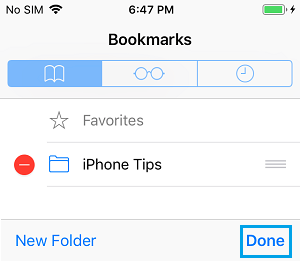 Save Bookmarks Folder to iPhone Safari Browser