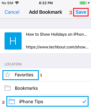 Save Webpage to Bookmarks Folder on iPhone