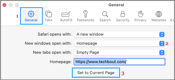 Set Home Page Option in Safari Browser on Mac