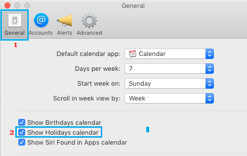 Show Holidays in Calendar App on Mac