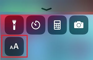 Text Size Settings Option On iPhone Control Center