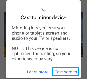 Cast Screen Confirmation Pop-up Cast Screen Confirmation Pop-up