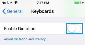 Disable Dictation Option on iPhone Keyboard