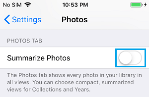 Disable Summarize Photos Option on iPhone