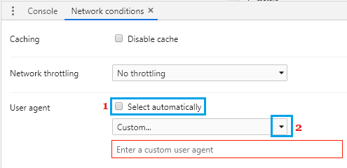 Disable Automatic User Agent Selection in Chrome Browser