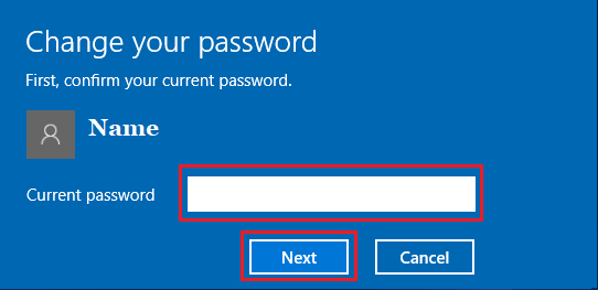 Enter Current User Account Password