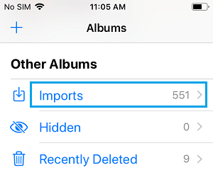 Imports Album on iPhone Photos App