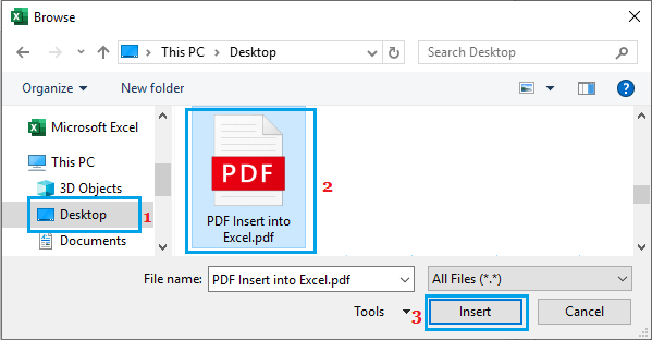 Select PDF File to Insert into Excel