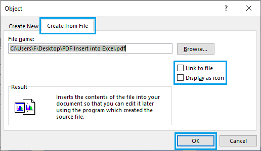 Object Insert Options in Excel