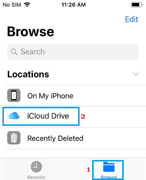 Open iCloud Drive on iPhone Files App