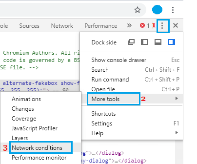 Open Network Conditions in Chrome Browser