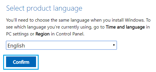 Select Windows ISO Language