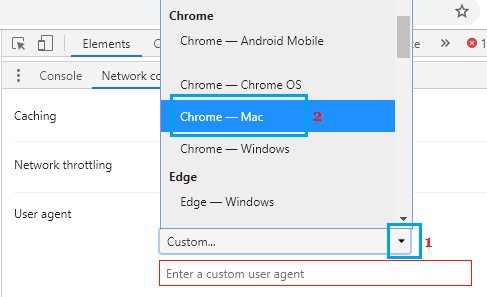 Select User Agent in Chrome Browser