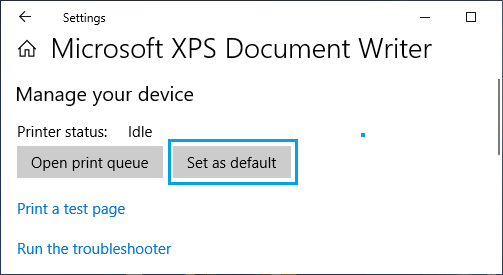 Set Microsoft XPS Document Writer As Default Printer