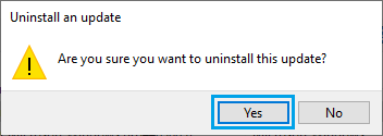 Uninstall Windows Update Confirmation pop-up