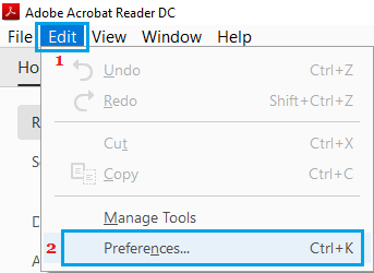 Buka pengaturan Adobe Reader