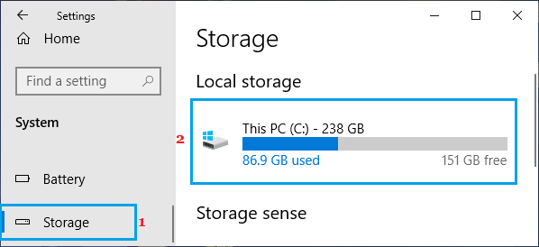 Local Storage On Windows Settings Screen