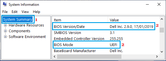 BIOS Version on System Information Screen