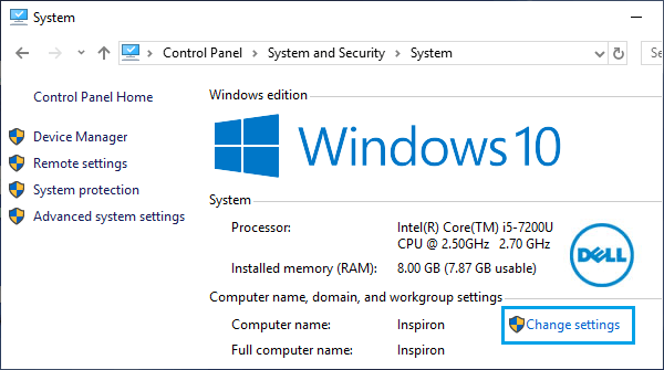 Change Computer Name Using Control Panel