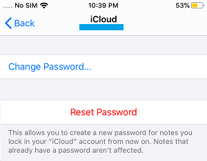 Restablecer la opción de contraseña de iCloud Notes en iPhone