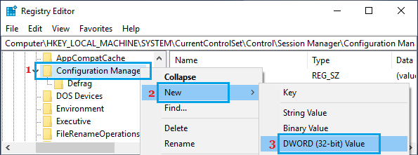 Open New DWORD in Configuration Manager Registry 