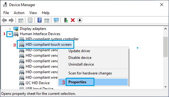 Open HID-compliant Touch Screen Properties