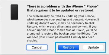 Opciones de modo de recuperación de iPhone