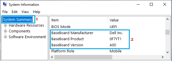 Motherboard Details on Windows System Information Screen