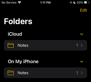 Notes Folder on iCloud and On My iPhone