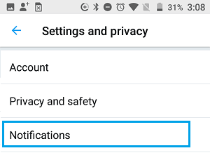 Twitter Notifications Setting Option