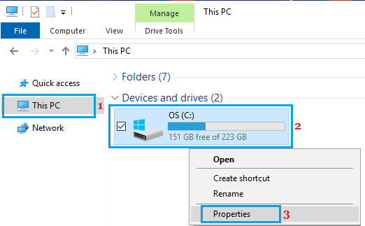 Open Hard Drive Properties