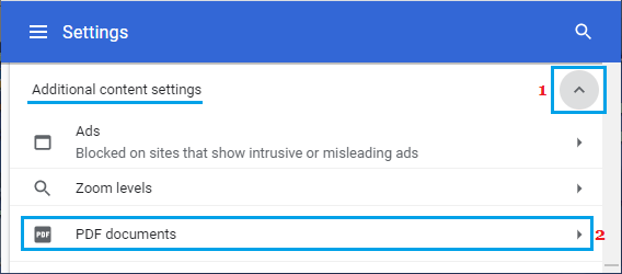 PDF Documents Settings Option in Chrome