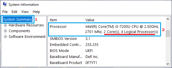 Processor Speed and Cores on Windows System Information Screen