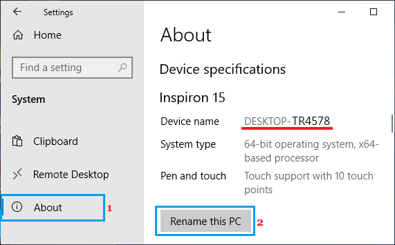 Rename This PC Option in Windows Settings 