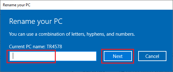 Type New Name of Windows PC